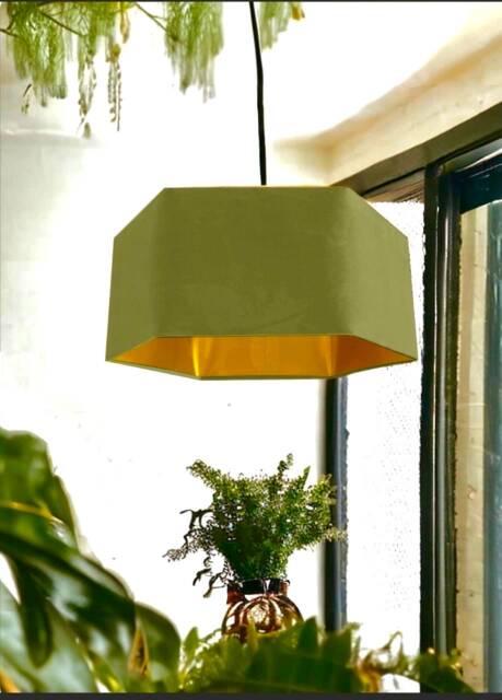 New Luxury Premium Quality Hexagon Velvet Lamp Shade Pendant Light Olive Green With Brushed Gold Lining - image 1
