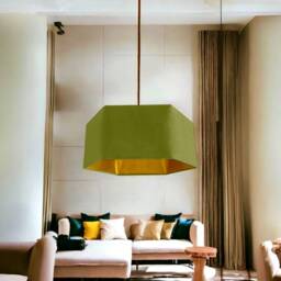 New Luxury Premium Quality Hexagon Velvet Lamp Shade Pendant Light Olive Green With Brushed Gold Lining - thumbnail 2