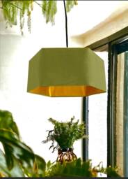 New Luxury Premium Quality Hexagon Velvet Lamp Shade Pendant Light Olive Green With Brushed Gold Lining - thumbnail 1
