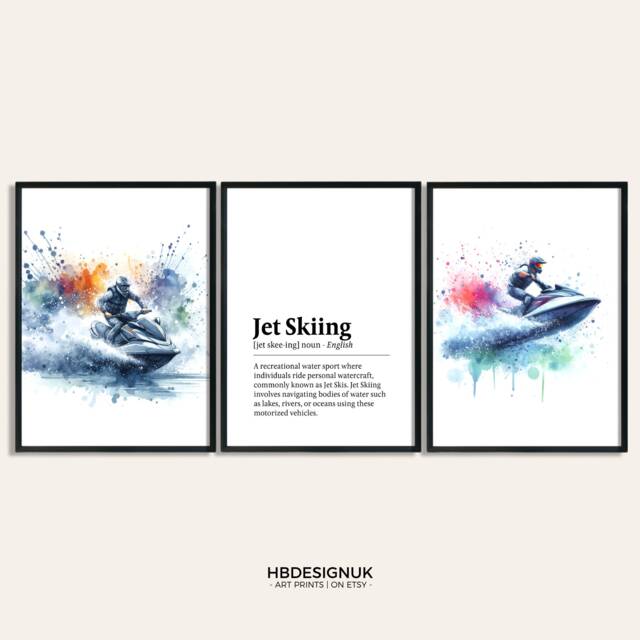 Jet Ski Poster Print - Set Of 3 Pictures - Skiing Watercolour Posters Gifts Definition Prints Wall Art Decor - image 1