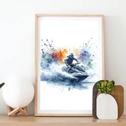 Jet Ski Poster Print - Set Of 3 Pictures - Skiing Watercolour Posters Gifts Definition Prints Wall Art Decor - thumbnail 2