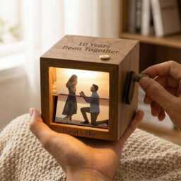 Personalized Anniversary Photo Flipbook Animation Box, Been Together Box With Light, Wedding Frame Gift, Engagement Gift - thumbnail 3