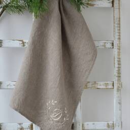 Linen Monogram Guest Hand Towel, Luxurious Personalised Housewarming Wedding Gift, French Style Embroidered Tea Unique Shower Gift - thumbnail 2