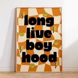 Long Live Boyhood Wall Art - Kids Bedroom Boys Poster Positive Quote Playroom Nursery Print Retro Checkerboard Cool Club - thumbnail 2