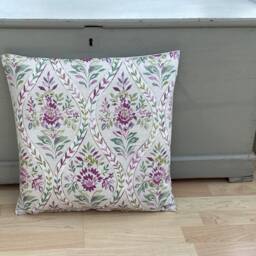 Handmade Pair Country Garden Hollyhock Botanical Floral Lavender Linen Duck Feather Throw Pillow Cushion - thumbnail 3