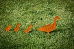 Duck Family Lawn Ornament, Ready To Rust Metal Garden Art, Pond Decor