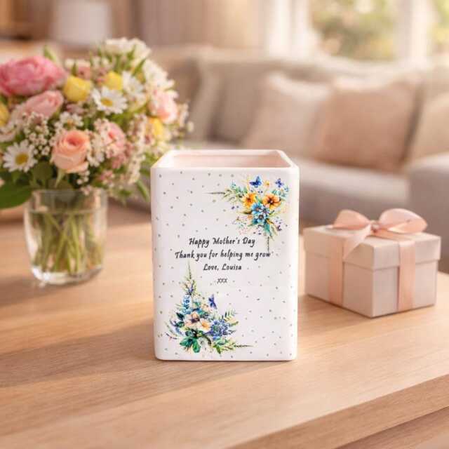 Personalised Meadow Flowers & Butterflies Ceramic Plant Pot - Custom Message Planter - image 1