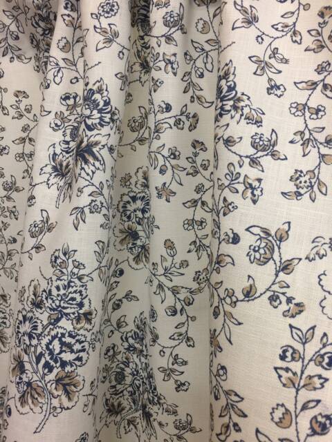 Curtains Cafe Kitchen Valance Panels Small Flower Blue Brown in White - image 1