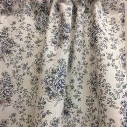 Curtains Cafe Kitchen Valance Panels Small Flower Blue Brown in White - thumbnail 4
