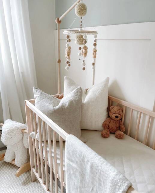 Teddy Bear Baby Mobile Personalised Felt Ball Cot Mobile, Nursery Decor - image 1