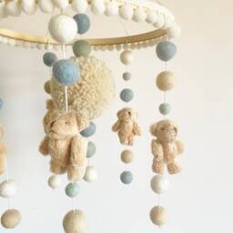 Teddy Bear Baby Mobile Personalised Felt Ball Cot Mobile, Nursery Decor - thumbnail 3
