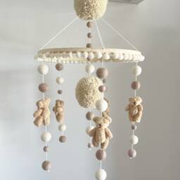 Teddy Bear Baby Mobile Personalised Felt Ball Cot Mobile, Nursery Decor - thumbnail 2