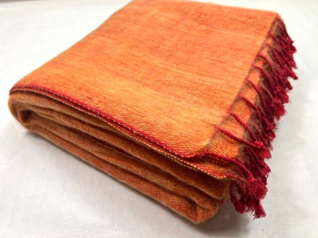 Handwoven Yak Wool Blend Blanket, Rust Orange Meditation Scarf - image 1