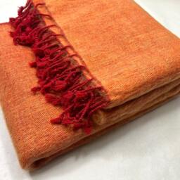 Handwoven Yak Wool Blend Blanket, Rust Orange Meditation Scarf - thumbnail 2