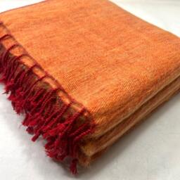 Handwoven Yak Wool Blend Blanket, Rust Orange Meditation Scarf - thumbnail 4