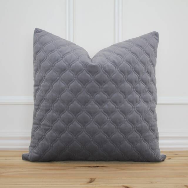 Gray Velvet Pillow Cover Textured Throw Designer Decorative 20 X 16 26 -- Camden - image 1