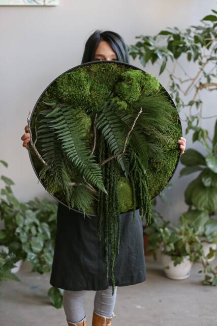 Round Preserved Moss Wall Art With Fern & Wood Botanical Frame Decor - image 1
