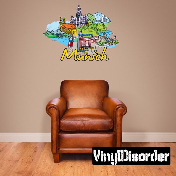 Famous City Munich Wall Decal - Fabric Vinyl Removable & Reusable Famouscityuscolor058Et