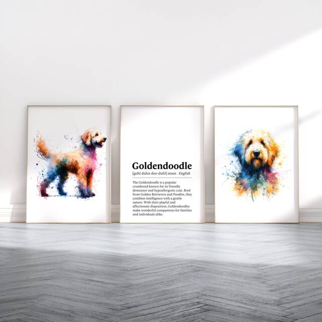 Goldendoodle Dog Prints - Set Of 3 Posters - Watercolor Definition Wall Art Colourful Painting Room Decor Pet Artwork Gift Dogs - image 1