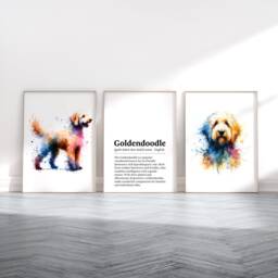 Goldendoodle Dog Prints - Set Of 3 Posters - Watercolor Definition Wall Art Colourful Painting Room Decor Pet Artwork Gift Dogs - thumbnail 1