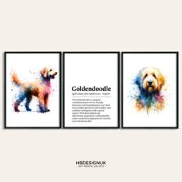 Goldendoodle Dog Prints - Set Of 3 Posters - Watercolor Definition Wall Art Colourful Painting Room Decor Pet Artwork Gift Dogs - thumbnail 2