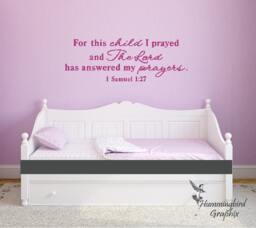 Wall Decal, For This Child I Have Prayed, 1 Samuel 127, Quote, Custom Nursery Sticker, Bedroom Decor, Vinyl Words - thumbnail 1