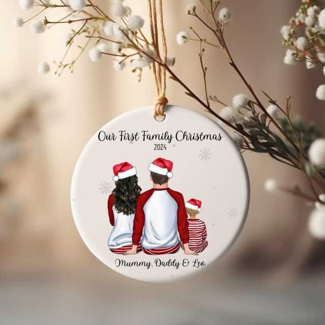 First Family Christmas Bauble, Personalised New Parents Gift - image 1