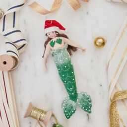 Christmas Mermaid Ornament - Light, Hand Felted Holiday Siren Charm, Handmade Whimsical Decor - thumbnail 1