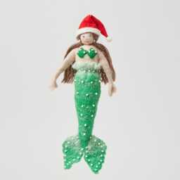 Christmas Mermaid Ornament - Light, Hand Felted Holiday Siren Charm, Handmade Whimsical Decor - thumbnail 2