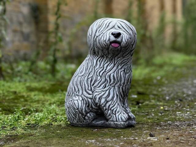 Old English Sheepdog Statue Concrete Dog Sculpture Shaggy Garden Decor Outdoor Pet Ornament Pel Lover Gift Lawn Memorial - image 1