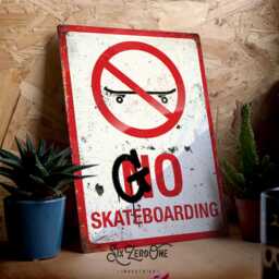 Go Skateboarding Metal Sign - Warning No Skate Vintage Worn Look Mancave Bedroom - thumbnail 2