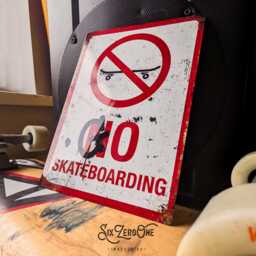 Go Skateboarding Metal Sign - Warning No Skate Vintage Worn Look Mancave Bedroom - thumbnail 1