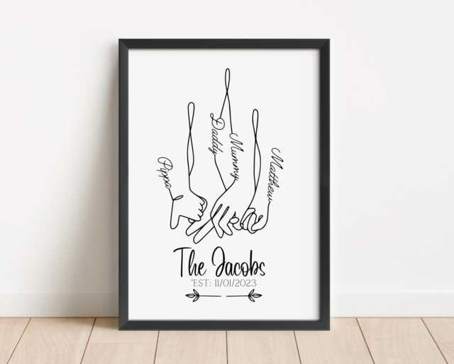 Personalised Family Hands Line Art Print, Two Children Wall Print - image 1