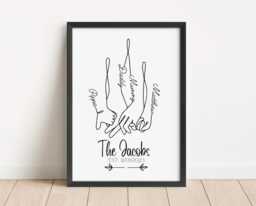 Personalised Family Hands Line Art Print, Two Children Wall Print - thumbnail 1