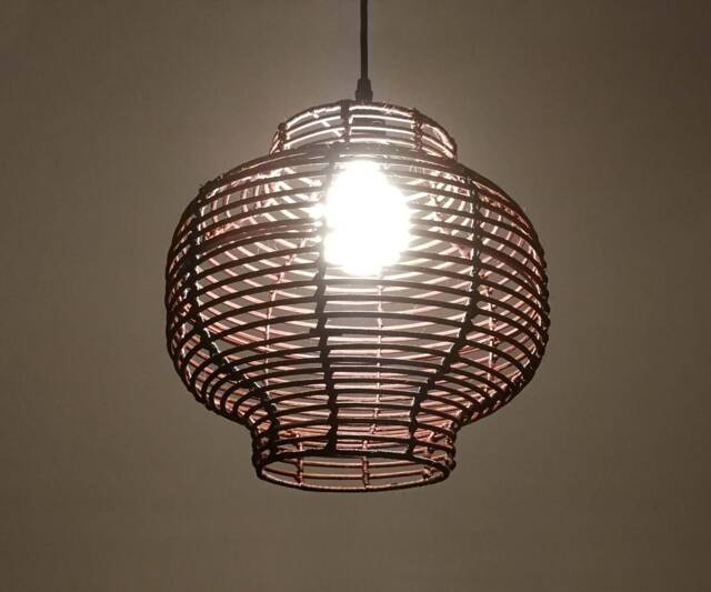 Fish Tank Shaped Rattan Pendant Light, Vintage Ceiling Lighting, Lampshade Width 30cm/11.8 - image 1