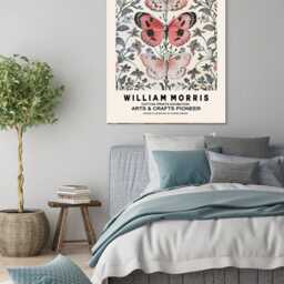 William Morris Butterfly Art Print, Flowers, Flower Botanical Wall Decor, Pink Print - thumbnail 2