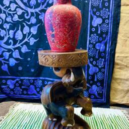 Hand Carved Acacia Wood Elephant Stool - Fair Trade Home Decor 2 Sizes Available - thumbnail 2