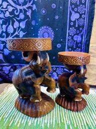 Hand Carved Acacia Wood Elephant Stool - Fair Trade Home Decor 2 Sizes Available - thumbnail 1
