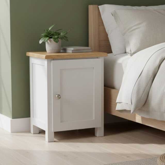 Bedside Table Solid Oak Top, 1 Door, Assembled - image 1