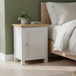 Bedside Table Solid Oak Top, 1 Door, Assembled - thumbnail 1