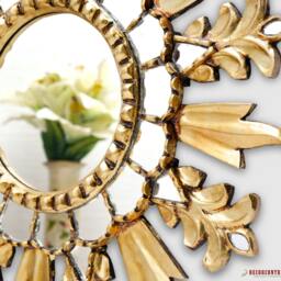 Boho Sunburst Mirror Wall Decor - Hand-Carved Round Peruvian Painted Glass & Bronze Leaf Home Accent For Living Room, Bedroom - thumbnail 3