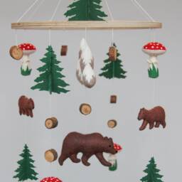 Baby Mobile Woodland - Mobile Baby With Bears , Mushrooms & Mountain Nursery Neutral Crib Forest Hanging Brown - thumbnail 3