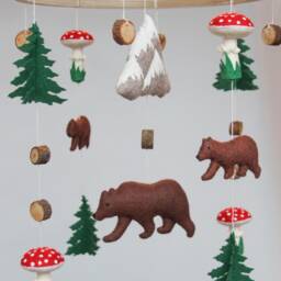Baby Mobile Woodland - Mobile Baby With Bears , Mushrooms & Mountain Nursery Neutral Crib Forest Hanging Brown - thumbnail 2