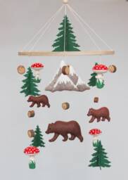 Baby Mobile Woodland - Mobile Baby With Bears , Mushrooms & Mountain Nursery Neutral Crib Forest Hanging Brown