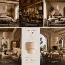 Boho Fringe Chandelier - Handmade Cotton Pendant Light Modern Ceiling Nursery Lighting Dining Room Japandi Decor - thumbnail 3