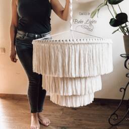 Boho Fringe Chandelier, Cotton Pendant Light, Light Fixture, Tassel Lamp Shade, Nursery Lighting - thumbnail 2
