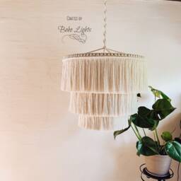 Boho Fringe Chandelier, Cotton Pendant Light, Light Fixture, Tassel Lamp Shade, Nursery Lighting - thumbnail 3