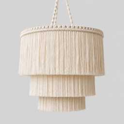 Boho Fringe Chandelier - Handmade Cotton Pendant Light Modern Ceiling Nursery Lighting Dining Room Japandi Decor - thumbnail 2