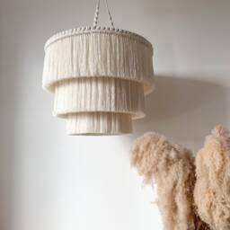 Boho Fringe Chandelier, Cotton Pendant Light, Light Fixture, Tassel Lamp Shade, Nursery Lighting - thumbnail 1