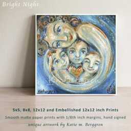 Gifts For Her, Mother & 3 Children With Heart, Mom Of 3, Signed Art Print By Kmberggren - Bright Night - thumbnail 2